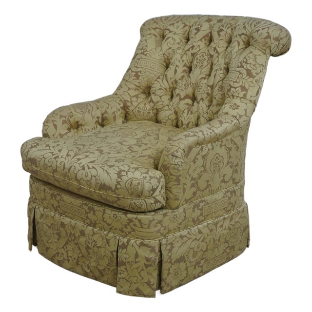 Hickory Chair Co Quality Damask Upholstered Swivel Club Chair For Sale