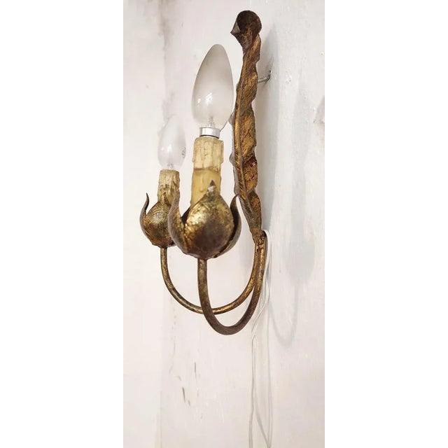 1970s Wrought Iron and Gold Leaf Wall Light, Spain, 1970s For Sale - Image 5 of 7