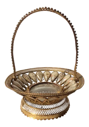 Antique Brass Glass & Shell Seaweed Basket