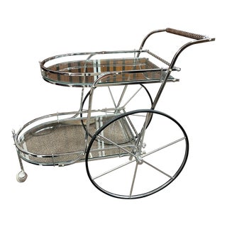 Mid 20th Century Mid Century Modern Chrome Bar Beverage Serving Cart in the Manner of Romeo Rega For Sale