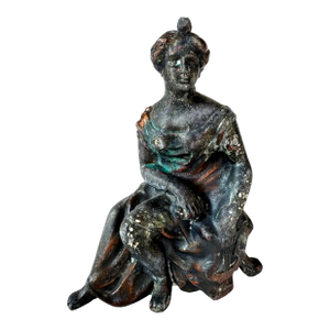 Antique Ansonia Figural Clock Top Seated Woman With Lyre Cast Metal Statue