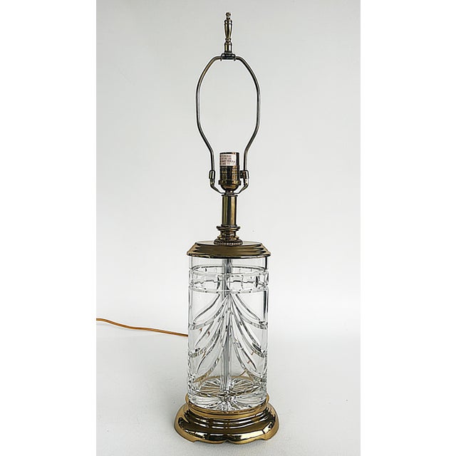 Waterford Crystal Waterford Cut Crystal "Overture" Lamps, Polished Brass, Shades, Pair For Sale - Image 4 of 11