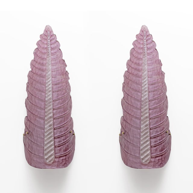 Mid-Century Modern Murano Glass Amethyst Pink Big Leafs Sconces, 2000, Set of 2 For Sale - Image 10 of 10