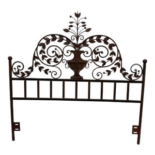 Queen Size Wrought Iron Botanical Scrollwork Headboard For Sale