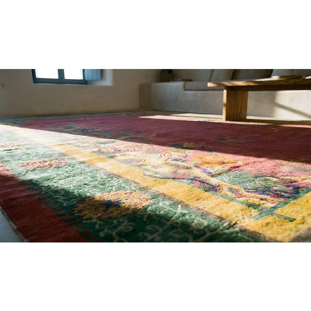 1920s Fuschia Floral Modern Antique Chinese Art Deco Rug 8'9" X 11'6" Handknotted Wool Carpet For Sale - Image 16 of 16
