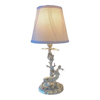Silver Plated Bronze Deer Sculpture Table Lamp With Leaves and Twigs For Sale