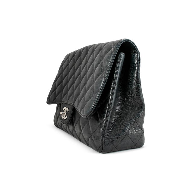 Chanel Chanel Jumbo Classic Single Flap 30cm Black Caviar Silver Hw For Sale - Image 4 of 12