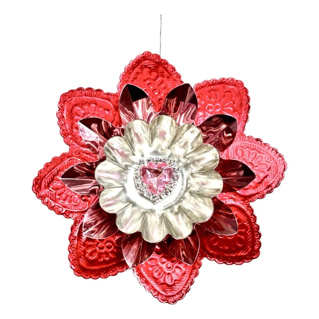 Valentine Ornament With Antique Dresdens & Vintage Light Reflectors V9 For Sale