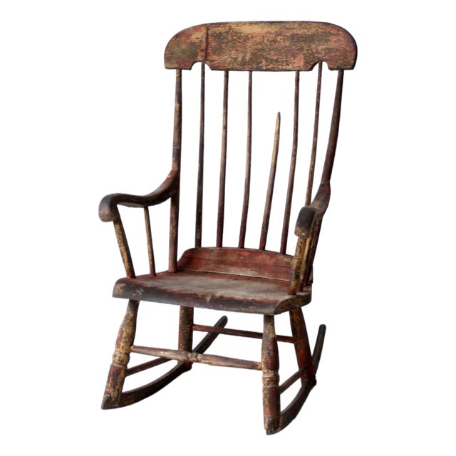 Antique American Windsor Rocking Chair Primitive For Sale