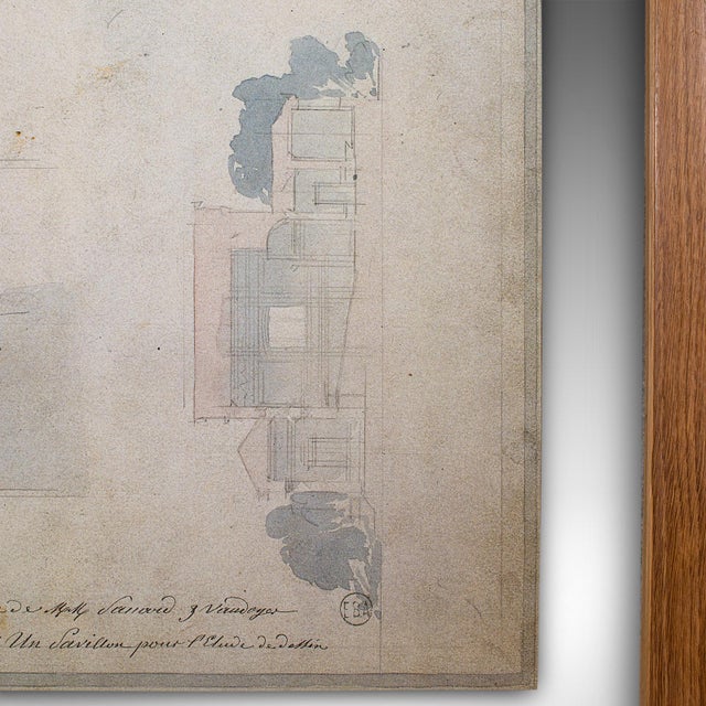 Large Vintage Architectural Villa Plan, French, Framed, After Edmond Paulin, Art For Sale - Image 9 of 11