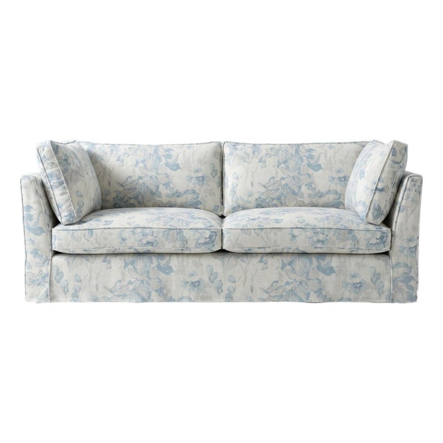 Sophie Conran Coco 3 Seater Sofa - Andrew Martin Midsummer Faded Blue with Knife Edge Cushion For Sale