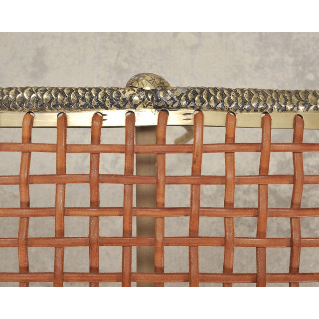 Brass Sylvan s.f. Brass Leather Strap Viper Bench or Cocktail Table For Sale - Image 8 of 17