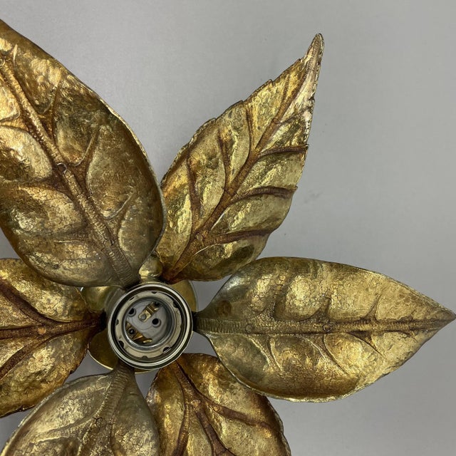 1960s Brutalist Beligan Brass Metal Wall Ceiling Light by Willy Daro Belgium, 1970s For Sale - Image 5 of 14