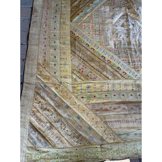 Indian Vintage Indian Metallic Brocade Spread / Coverlet, 88” X 102” For Sale - Image 3 of 12