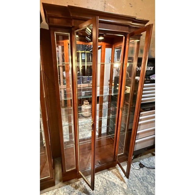 Brown 2 Rare Vintage Philip Reinisch Illuminated Curio Cabinet(s)- Solid Wood Excellent Condition For Sale - Image 8 of 9