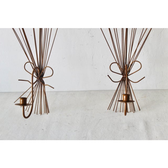 Italian Style Sheaves of Wheat Mid-Century Sculptural Wall Mount Candle Holders Sconces-a Pair For Sale In Miami - Image 6 of 11