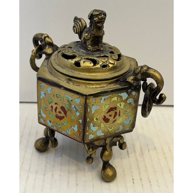 Chinese Antique 100 Years Old Chinese Incense Burner With Foo Dog Finial For Sale - Image 3 of 10