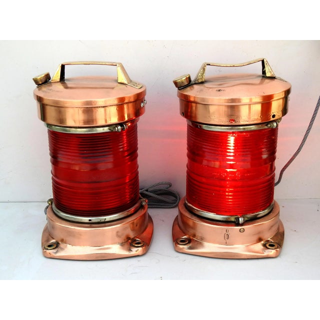 Metal Hamburg Vintage Maritime Nautical Fanus Lantern Salvage Copper Brass Ship Lamp Electric Lamp For Sale - Image 7 of 11