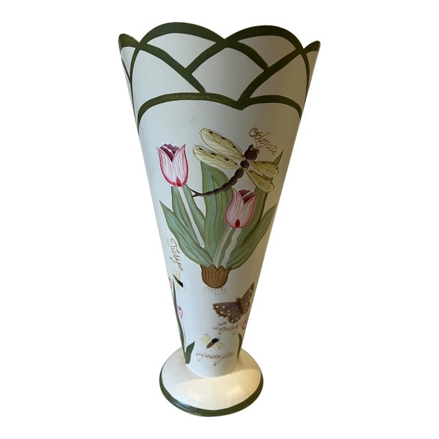 Mid 20th Century Tole Hand Painted Vase For Sale