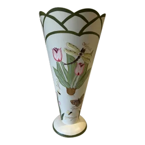 Mid 20th Century Tole Hand Painted Vase