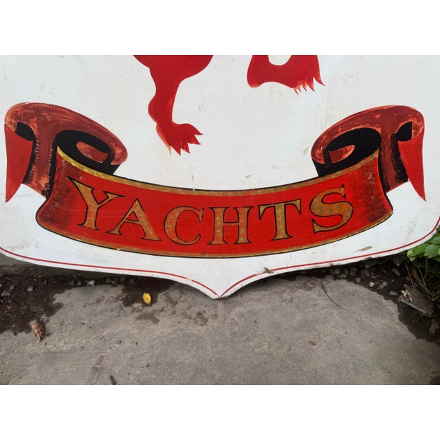Coastal Vintage Two-Sided Wooden Trade Sign for Lion Yachts For Sale - Image 3 of 11