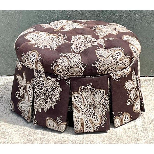 Coffee Vintage Paisley Tufted Ottoman For Sale - Image 8 of 12