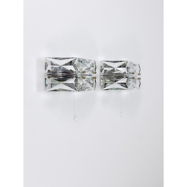 Facetted Crystal & Chrome Sconces / Prism Glass Wall Lights attributed to Kinkeldey, 1970s, Set of 2 For Sale - Image 16 of 18