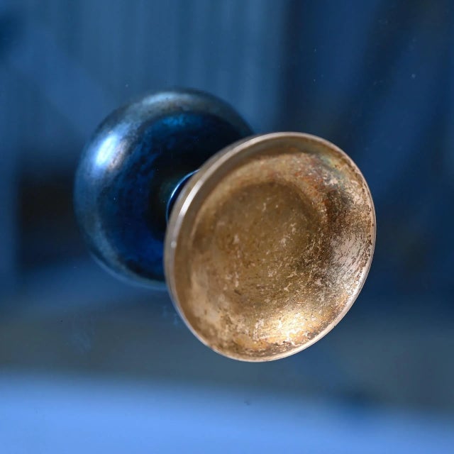 Curved Dresser with Blonde Wood and Blue Crystal Glass by Gio Ponti, 1990 For Sale - Image 11 of 13