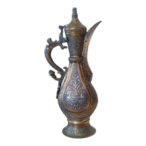 Antique Aftaba Ewer Teapot Silver Chased Tombac Kashmir Bukhara Hamsa Goose Nastaliq Naskh Script