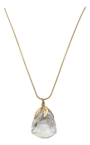 Vintage 1960s Signed Napier Goldtone Faceted Glass Pendant Necklace