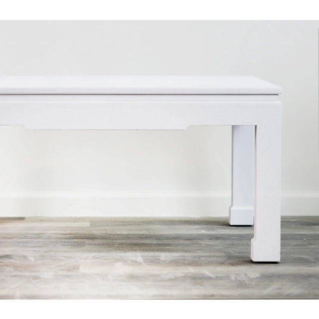 Modern Carl Springer Style White Raffia Coffee Table in Modern Ming Legs For Sale - Image 3 of 7