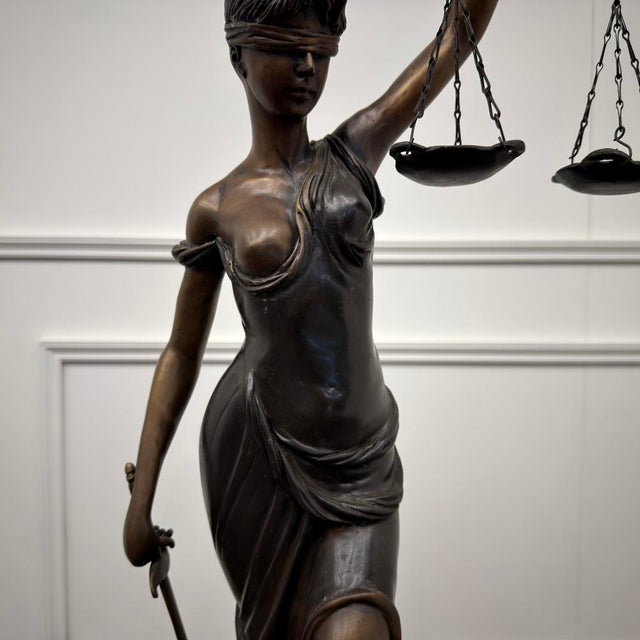 Metal Bronze Statue of Lady Justice For Sale - Image 7 of 11