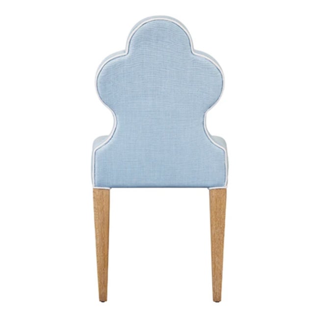 2020s Matthew Izzo Home Light Blue Performance Linen and Cerused Oak Clover Back Dining Chair For Sale - Image 5 of 10