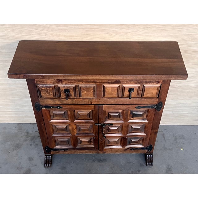 Late 19th Century 19th Spanish Baroque Carved Walnut Tuscan Two Drawer Credenza or Buffet For Sale - Image 5 of 10