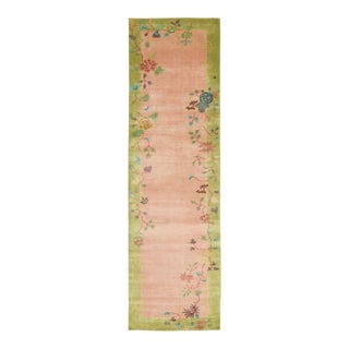 Contemporary Chinese Deco Style Floral Wool Runner by Rug & Kilim For Sale