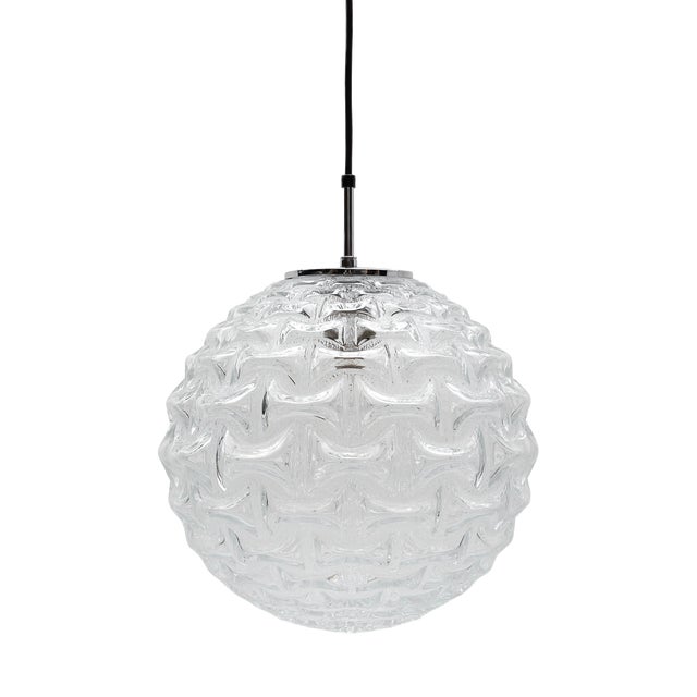 Large Clear Glass 3D Pattern Ball Pendant Lamp, Germany, 1960s For Sale