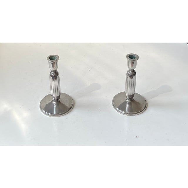 Silver Vintage Art Deco Candleholders in Pewter by Just Andersen, 1930s, Set of 2 For Sale - Image 8 of 8