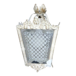 Vintage Tole and Etched Glass Panel Pendant Lantern For Sale