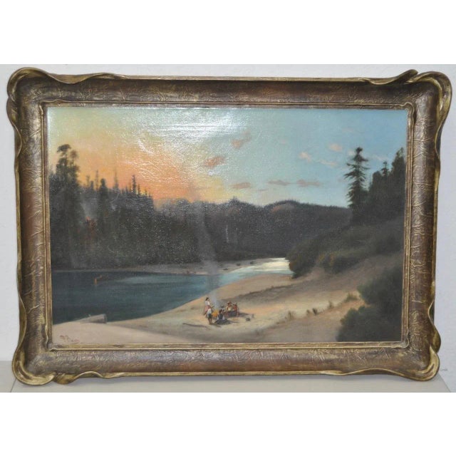 Frederick Bauer. California artist born in Germany in 1857. Mountain Landscape w/ Figures by a River c.1903 A wonderful...