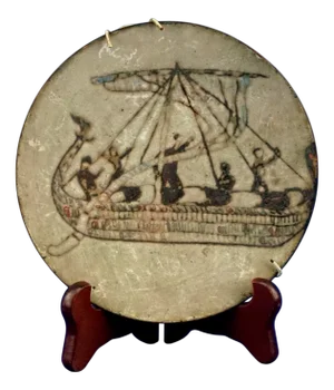 Fire-Enamelled Copper Plate with Odyssey Ulysses Voyage Motig from B.M.B. Manufacture, Florence, 1920s