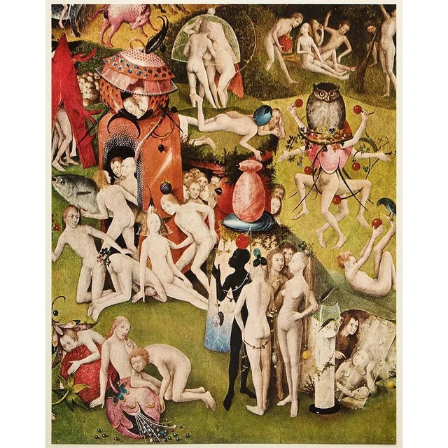 Olive 1955 After Bosch "Portion of the Garden of Earthly Delights", Vintage Full-Color Print For Sale - Image 8 of 8