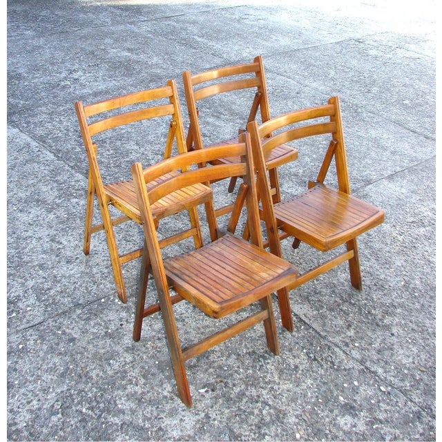 Vintage Folding Wooden Chairs, 1970s, Set of 4 For Sale - Image 11 of 11