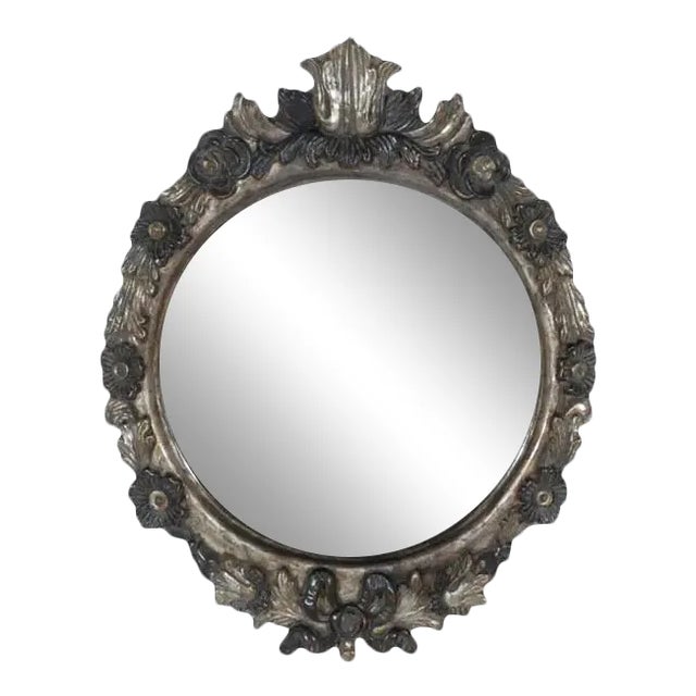 1990s Vintage Italian Oval Shaped Wood Carved Mirror For Sale