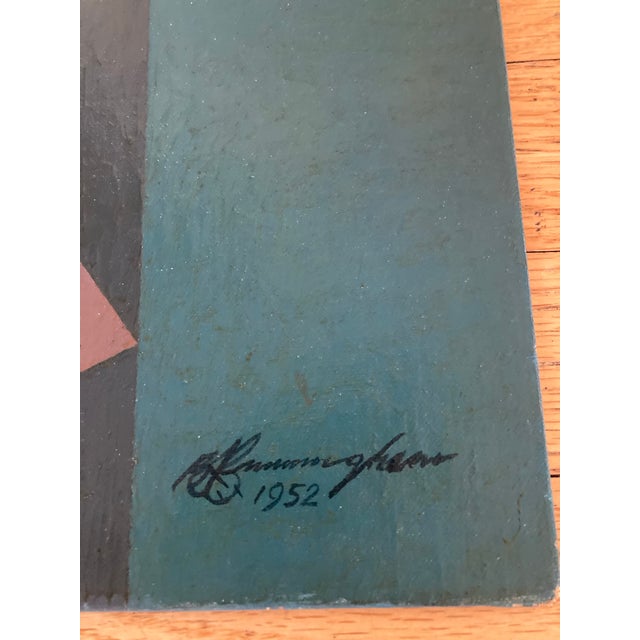 Mid-Century Modern Benjamin Ben Frazier Cunningham (1925-1975) Painting Oil on Canvas Board 1952 “Scarlet” Op Art Hard Edge Mid Century 16”x20” For Sale - Image 3 of 12