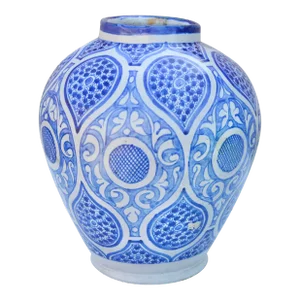 Early 20th Century Handmade Blue Andalusian-Patterned Ceramic Vase