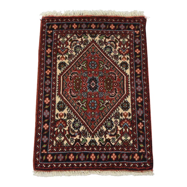 Fine Bidjar Rug 1’4” X 1’11” Ivory Wool Vintage Hand-Knotted Carpet For Sale