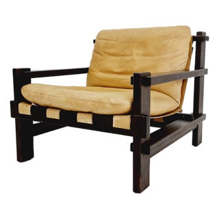 Mid-Century Modern Lounge Chair in Leather and Wood from Straub, Germany, 1960s For Sale