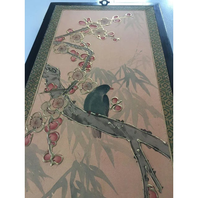 Old Chinese or Japanese painting, hand-painted in my opinion on silk. Visible gilding in convex drawings, about 0.5...