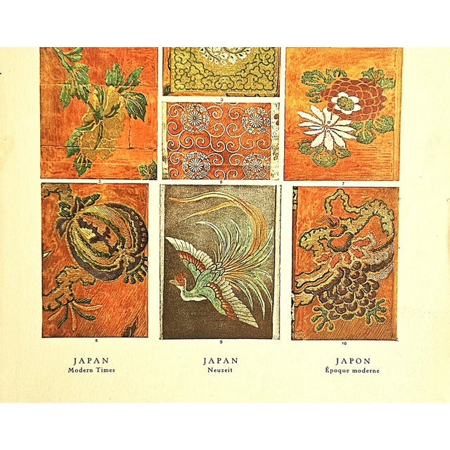 C1880s Antique French Chromolithograph -Japanese Textile Designs For Sale - Image 4 of 4