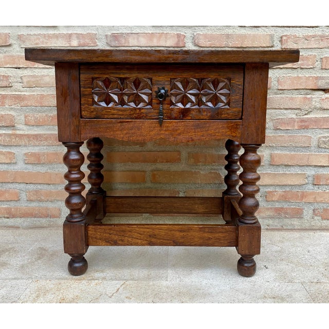 20th Century Spanish Nightstand Carved Drawer and Iron Hardware, 1890s For Sale - Image 16 of 18